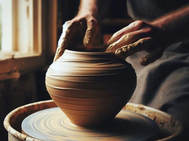 A potter making pottery on a wheel