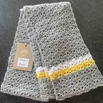 Grey scarf with yellow and white detail