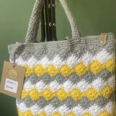 Grey, yellow and white Handbag