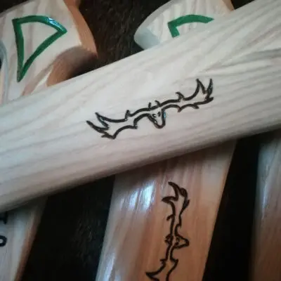 Celtic wooden leaf blade sword detail
