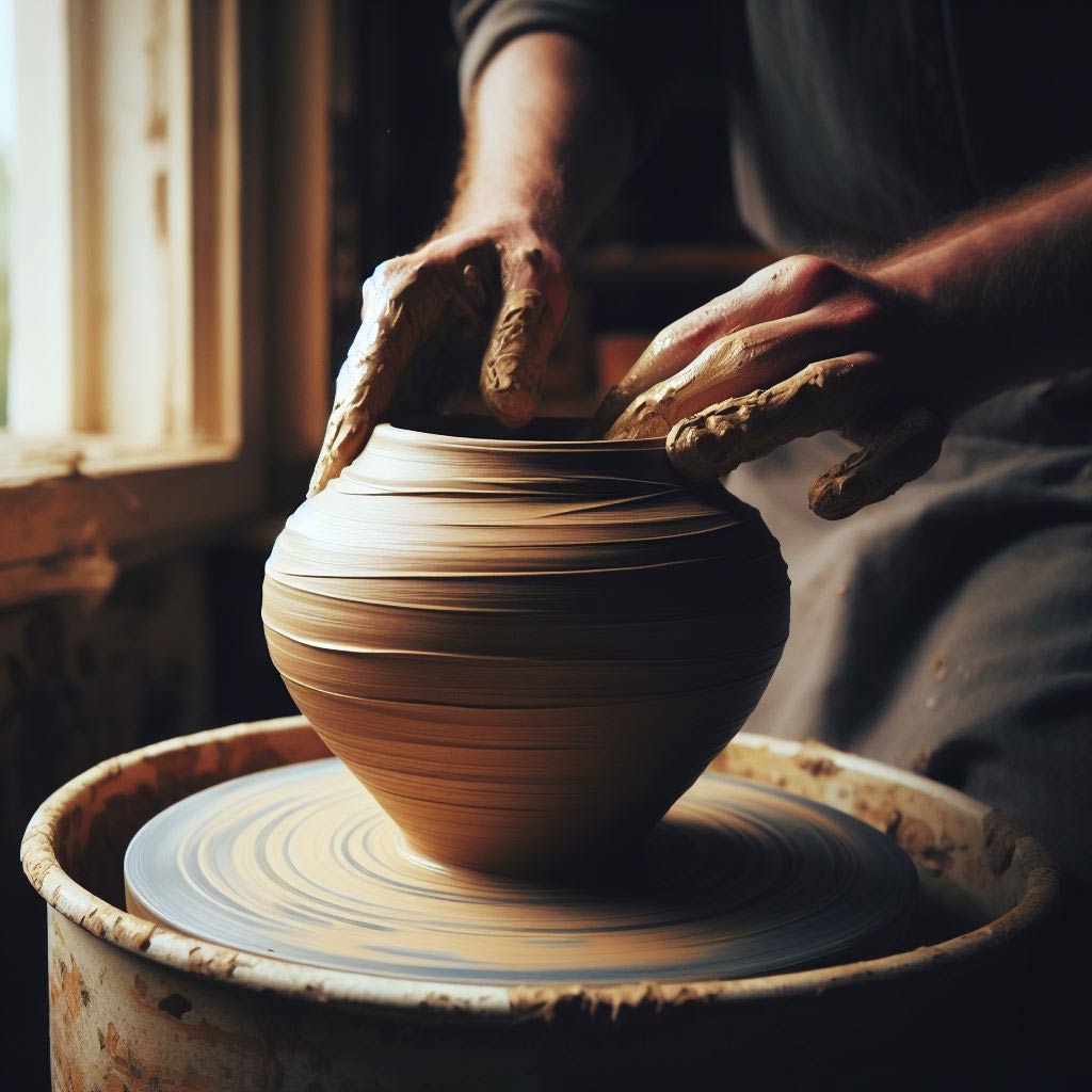 A potter making pottery on a wheel